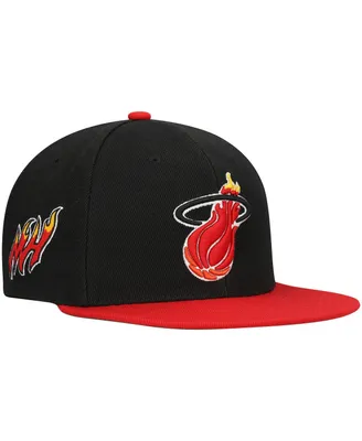 Men's Mitchell & Ness Black, Red Miami Heat Hardwood Classics Core Side Snapback Hat