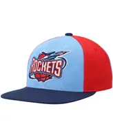 Men's Mitchell & Ness Light Blue, Navy Houston Rockets Hardwood Classics On The Block Snapback Hat