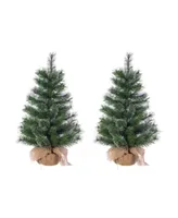 Un-Lit 30" Hard Needle Pine in Burlap Bag Base, Set of 2