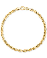 Italian Gold Diamond Cut Rope, 7-1/2" Chain Bracelet (3-3/4mm) in 14k Gold, Made in Italy