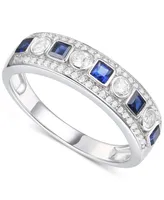 Lab-Grown Sapphire (1/4 ct. t.w.) & Lab-Grown White Sapphire (1/3 ct. t.w.) Band in Sterling Silver