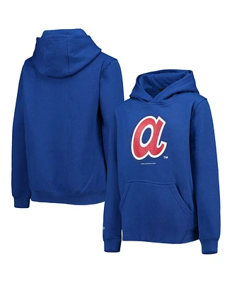 Big Boys Royal Atlanta Braves Cooperstown Collection Retro Logo Pullover Hoodie