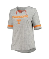 Women's Heathered Gray Tennessee Volunteers Plus Lace-Up V-Neck T-shirt