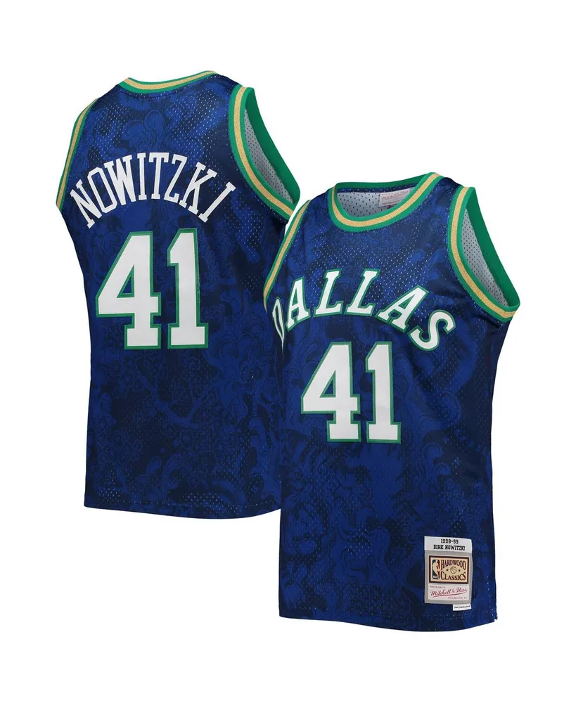 Men's Mitchell & Ness Dirk Nowitzki Blue Dallas Mavericks Hardwood Classics 1998-99 Lunar New Year Swingman Jersey