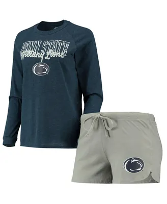 Women's Concepts Sport Navy, Gray Penn State Nittany Lions Raglan Long Sleeve T-shirt and Shorts Sleep Set