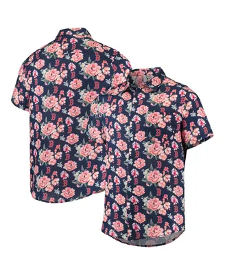 Men's Foco Navy Boston Red Sox Floral Linen Button-Up Shirt