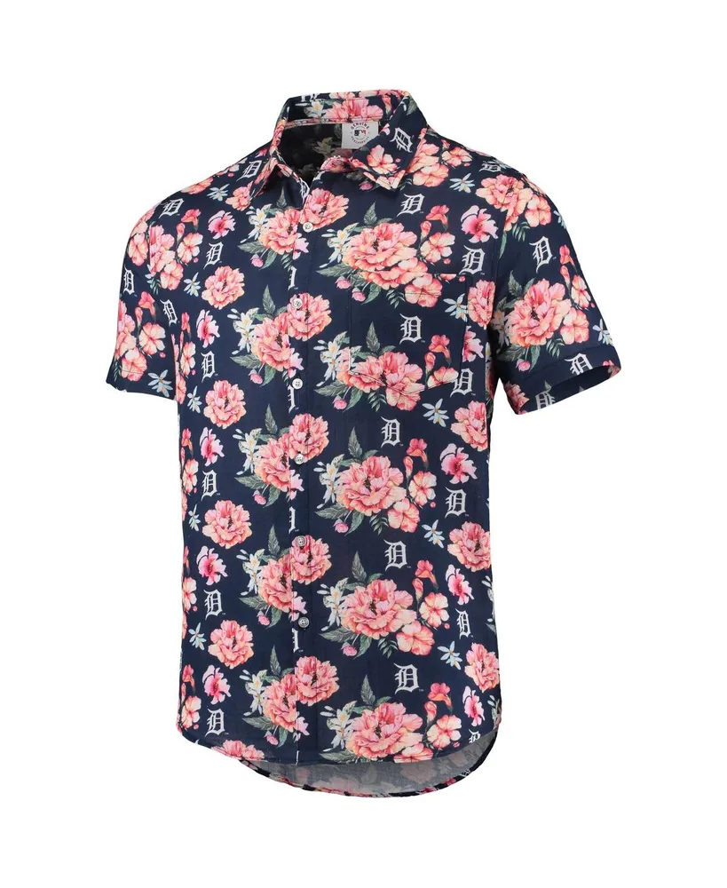 Men's Foco Navy Detroit Tigers Floral Linen Button-Up Shirt