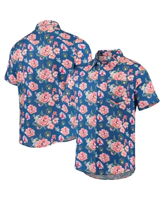 Men's Foco Royal Milwaukee Brewers Floral Linen Button-Up Shirt