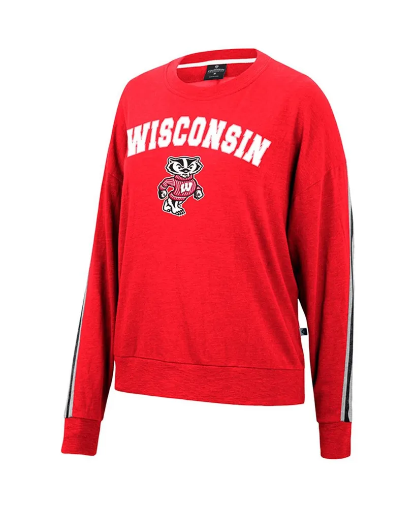Women's Colosseum Heathered Red Wisconsin Badgers Team Oversized Pullover Sweatshirt