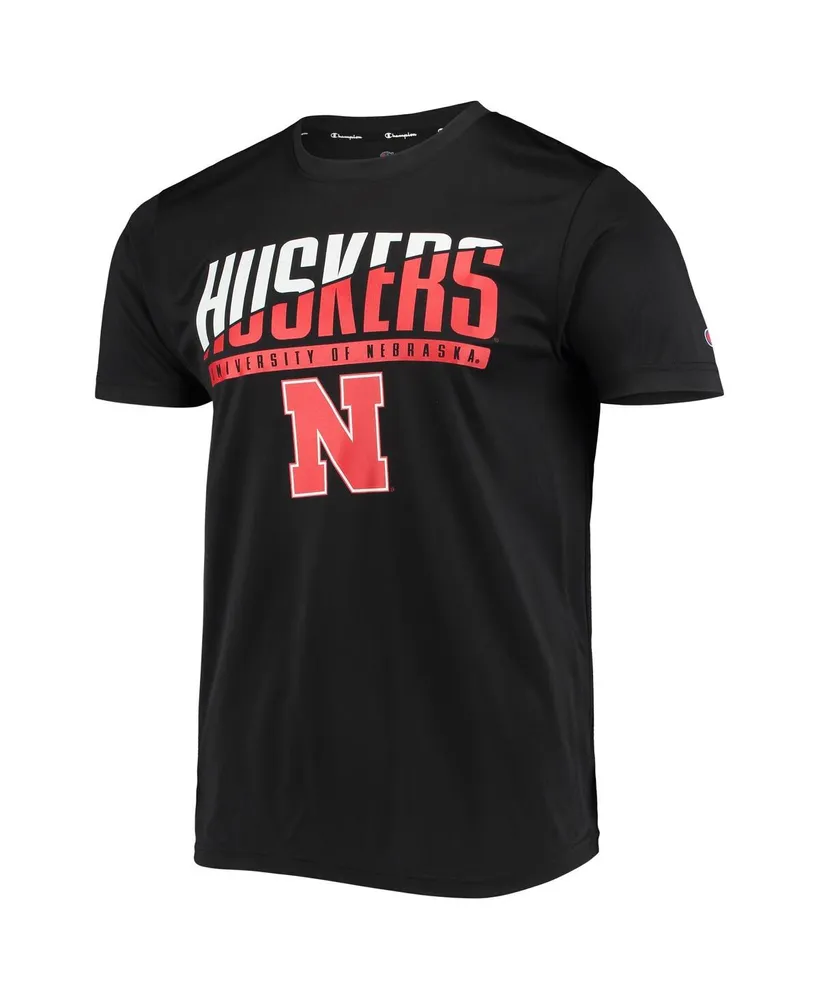 Men's Champion Black Nebraska Huskers Team Wordmark Slash T-shirt