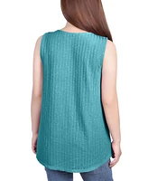 Petite Sleeveless Ribbed Top with Triple Rings