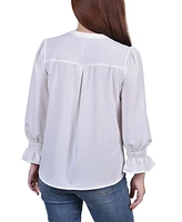 Petite Long Sleeve Y-Neck Blouse