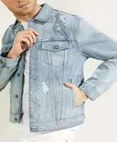 Guess Men's Dillon Light-Wash Folded Collar Denim Jacket