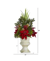 Poinsettia, Grass and Succulent Artificial Arrangement, 28"