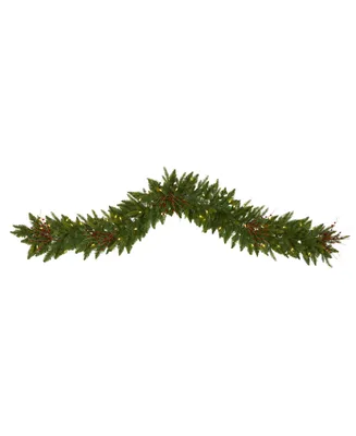 Christmas Pine Artificial Garland with Lights and Berries, 72"