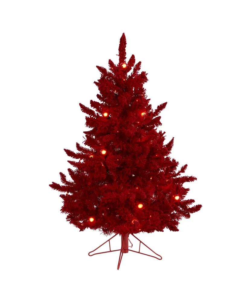 Flocked Fraser Fir Artificial Christmas Tree with Lights, Globe Bulbs and Bendable Branches, 48"