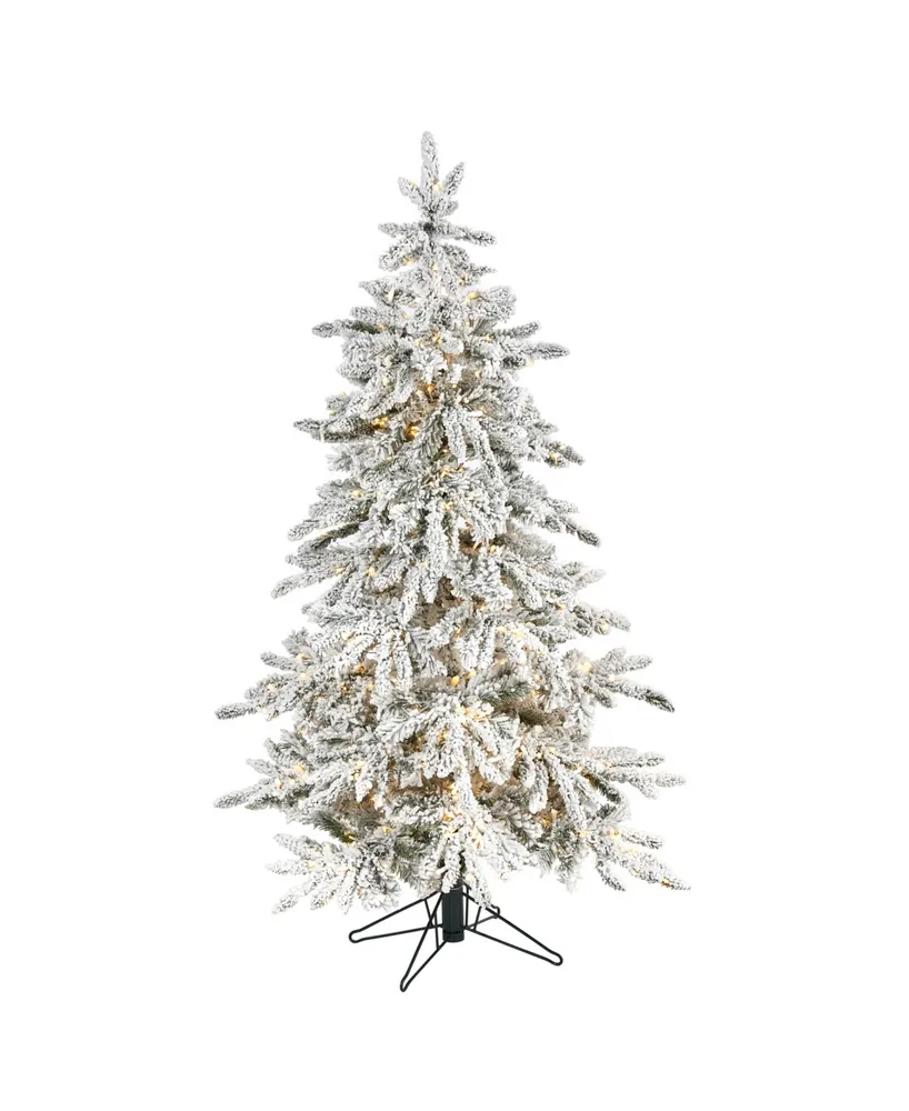 Flocked Colorado Mountain Fir Artificial Christmas Tree with Lights with and Bendable Branches