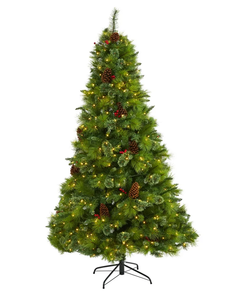 Montana Mixed Pine Artificial Christmas Tree with Pinecones, Berries and Lights, 84"