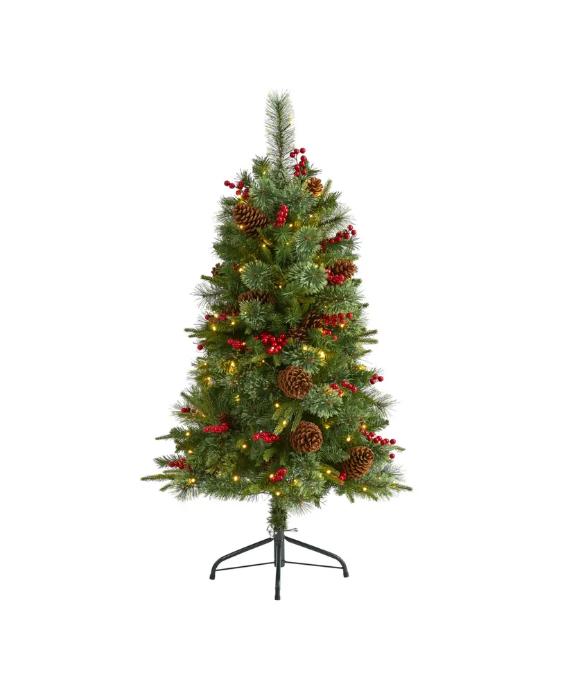 Norway Mixed Pine Artificial Christmas Tree with Lights, Pine Cones and Berries, 48"