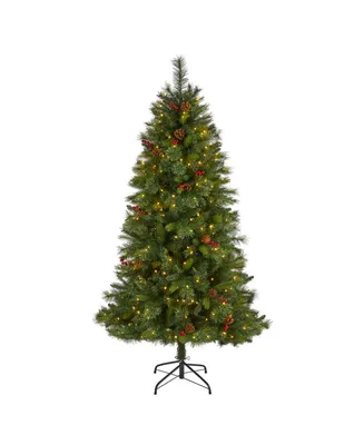 Aberdeen Spruce Artificial Christmas Tree with Lights, Pinecones and Red Berries, 72"