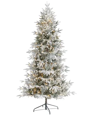 Flocked Manchester Spruce Artificial Christmas Tree with Lights and Bendable Branches, 90"