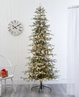 Slim Flocked Nova Scotia Spruce Artificial Christmas Tree with Lights and Bendable Branches, 90"