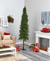 Grand Alpine Artificial Christmas Tree with Lights and Bendable Branches on Natural Trunk