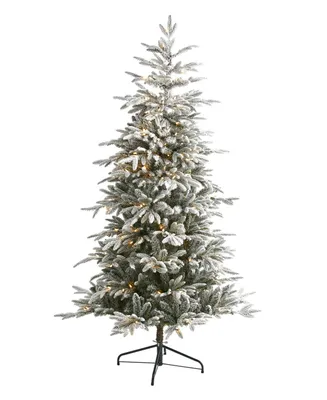 Flocked Manchester Spruce Artificial Christmas Tree with Lights and Bendable Branches, 78"