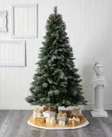 Snowed French Alps Mountain Pine Artificial Christmas Tree with Bendable Branches and Pinecones, 84"