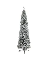 Flocked Pencil Artificial Christmas Tree with Bendable Branches, 84"