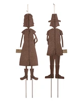 Glitzhome Metal Thanksgiving Pilgrim Yard Stake, Standing Decor or Hanging Decor Set, 2 Piece