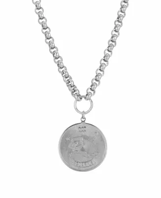 Women's Round Aquarius Pendant Necklace - Silver