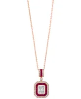 Effy Ruby (7/8 ct. t.w.) & Diamond (5/8 ct. t.w.) Baguette Cluster 18" Pendant Necklace in 14k Rose Gold