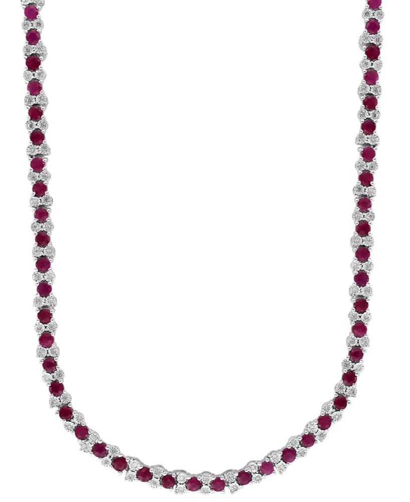 Effy Ruby (9-7/8 ct. t.w.) & Diamond (7/8 ct. t.w.) 18" Collar Necklace in Sterling Silver