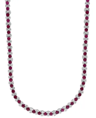 Effy Ruby (9-7/8 ct. t.w.) & Diamond (7/8 ct. t.w.) 18" Collar Necklace in Sterling Silver