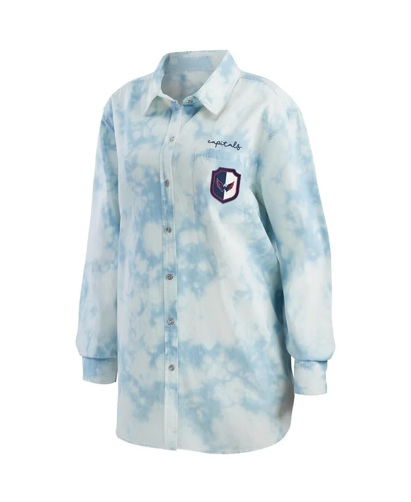 Women's Wear by Erin Andrews White Washington Capitals Oversized Tie-Dye Button-Up Denim Shirt