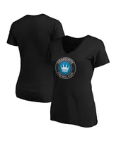 Women's Fanatics Black Charlotte Fc Primary Logo V-Neck T-shirt