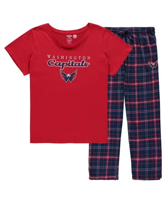 Women's Concepts Sport Red Washington Capitals Plus Size Lodge T-shirt and Pants Sleep Set