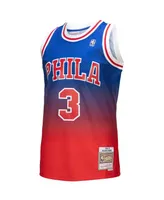 Men's Mitchell & Ness Allen Iverson Red, Royal Philadelphia 76ers 1996/97 Hardwood Classics Fadeaway Swingman Player Jersey