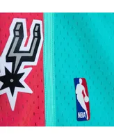 Men's Mitchell & Ness Pink and Teal San Antonio Spurs 1998/99 Hardwood Classics Fadeaway Reload 3.0 Swingman Shorts