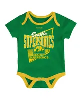 Infant Boys and Girls Mitchell & Ness Green, Gold Seattle SuperSonics Hardwood Classics Bodysuits Cuffed Knit Hat Set