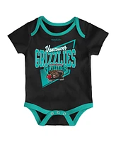 Infant Boys and Girls Mitchell & Ness Black, Turquoise Vancouver Grizzlies Hardwood Classics Bodysuits Cuffed Knit Hat Set