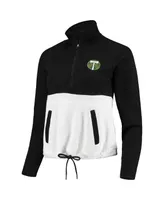 Women's Antigua Black, White Portland Timbers Harbor Raglan Half-Zip Jacket