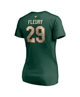 Women's Fanatics Marc-Andre Fleury Green Minnesota Wild Authentic Stack Name and Number V-Neck T-shirt