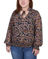 Ny Collection Plus Size Long Sleeve Tie Front Mesh Blouse