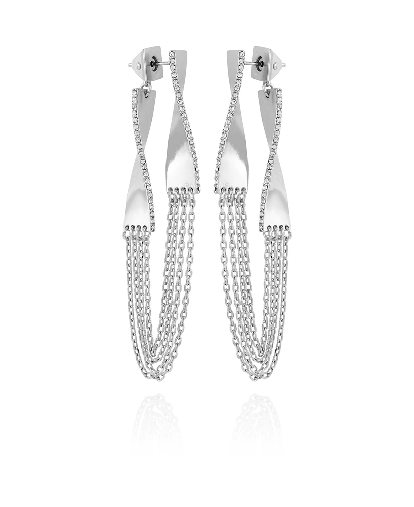 Vince Camuto Silver-Tone Chain Fringe Twist Drop Earrings