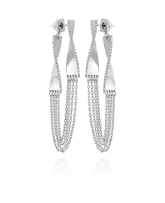 Vince Camuto Silver-Tone Chain Fringe Twist Drop Earrings