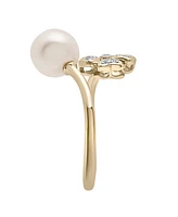 Cultured Freshwater Pearl (8mm) & Diamond (1/10ct. tw.) Flower Ring in 14K Yellow Gold