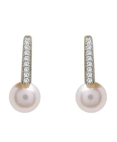 Cultured Freshwater Pearl with Diamond Huggie Earrings in 14K Yellow Gold