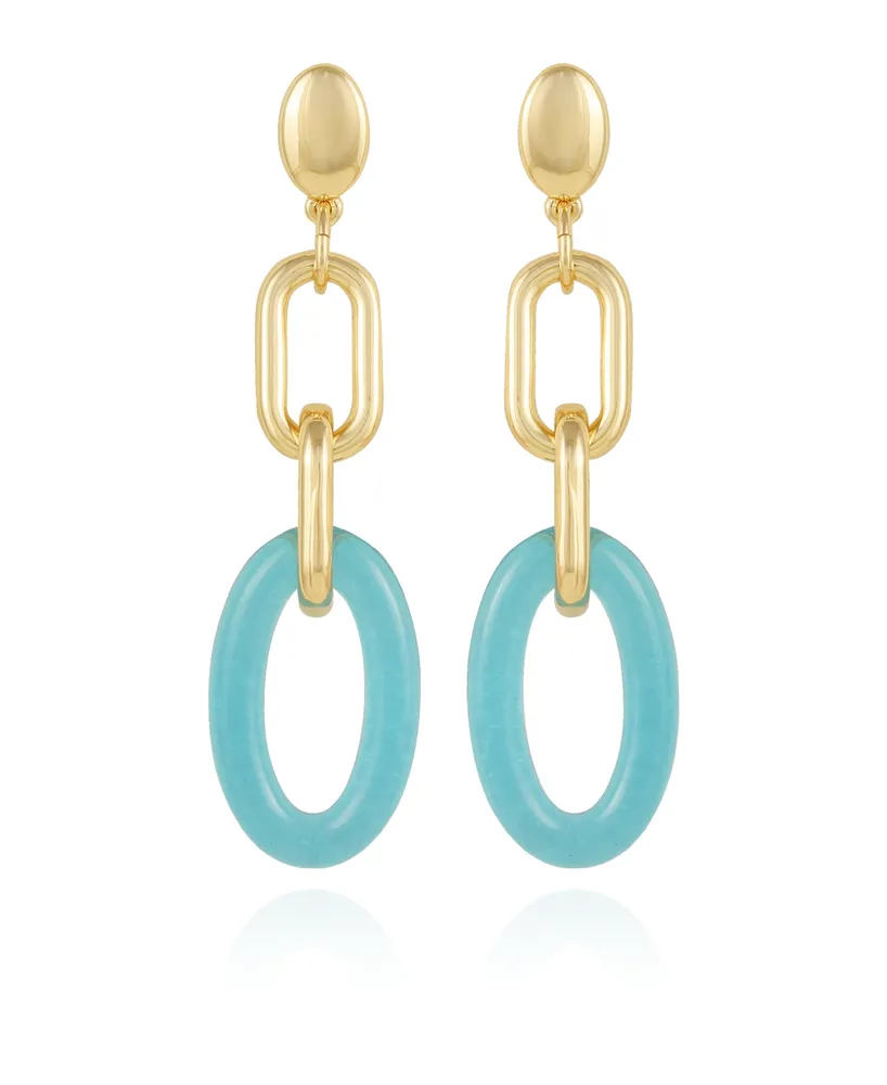 Vince Camuto Gold-Tone and Blue Interlocking Link Drop Earrings - Gold